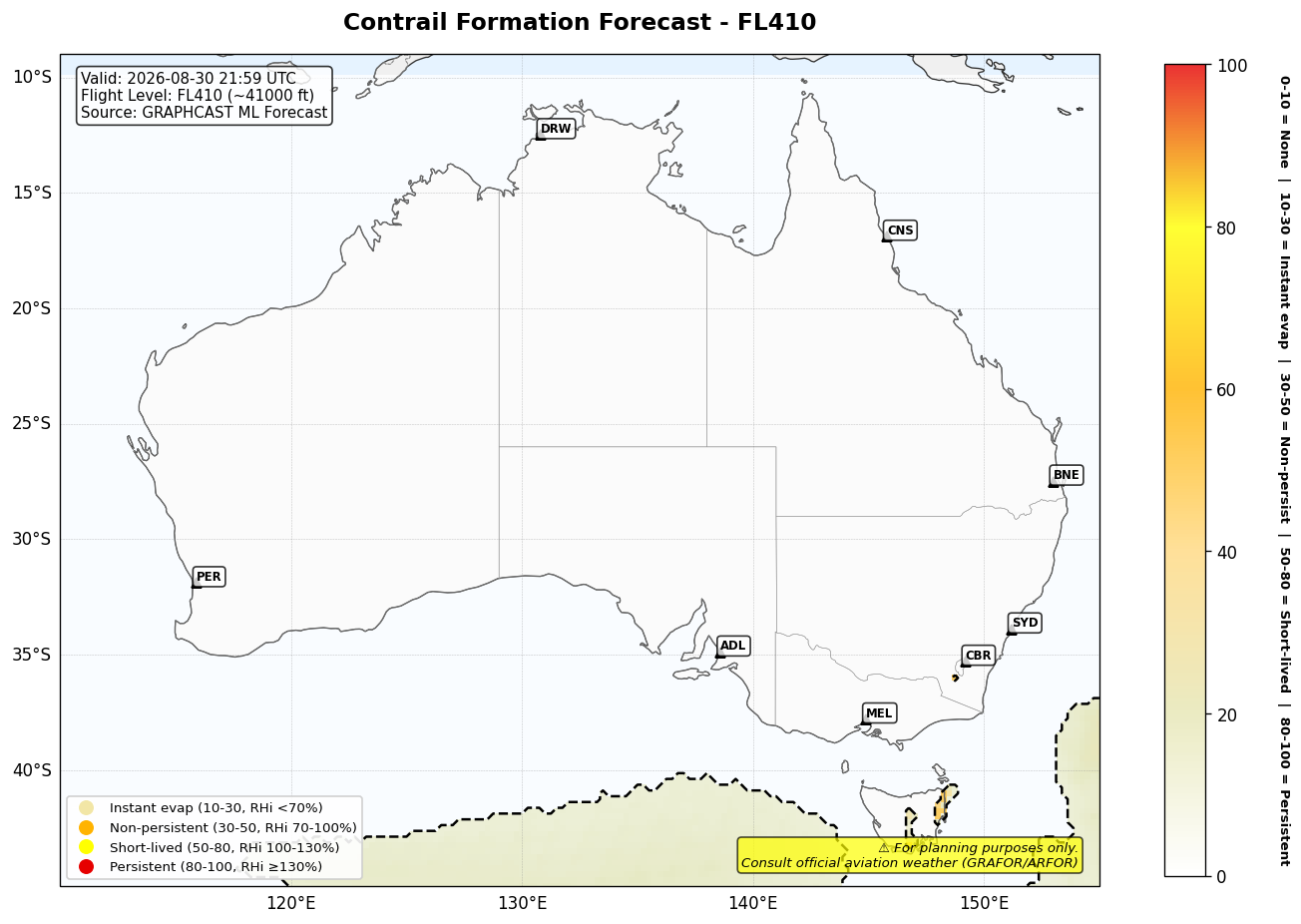 Contrail forecast for FL410 at 2026-08-30 21:59 UTC
