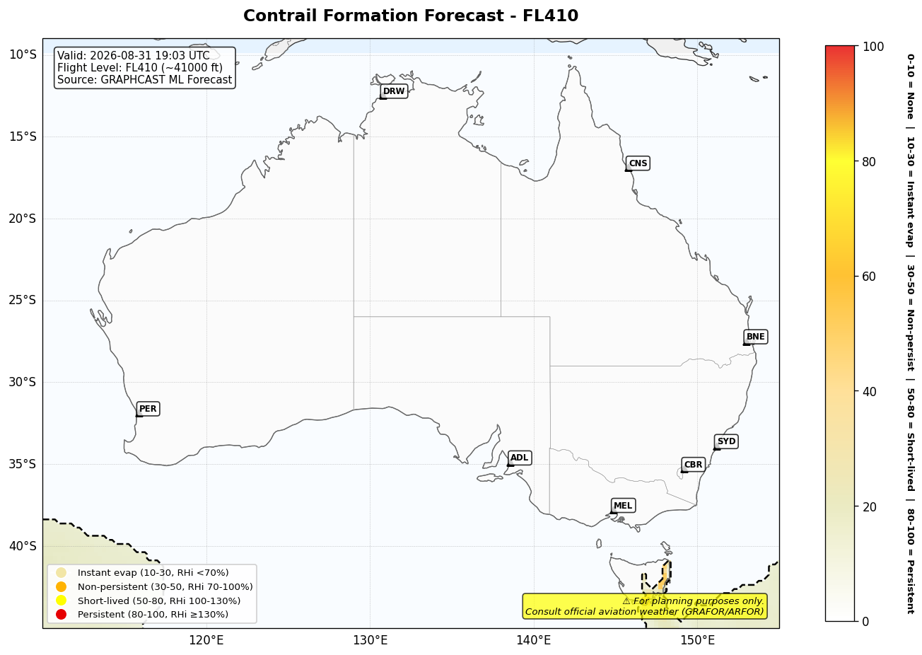 Contrail forecast for FL410 at 2026-08-31 19:03 UTC